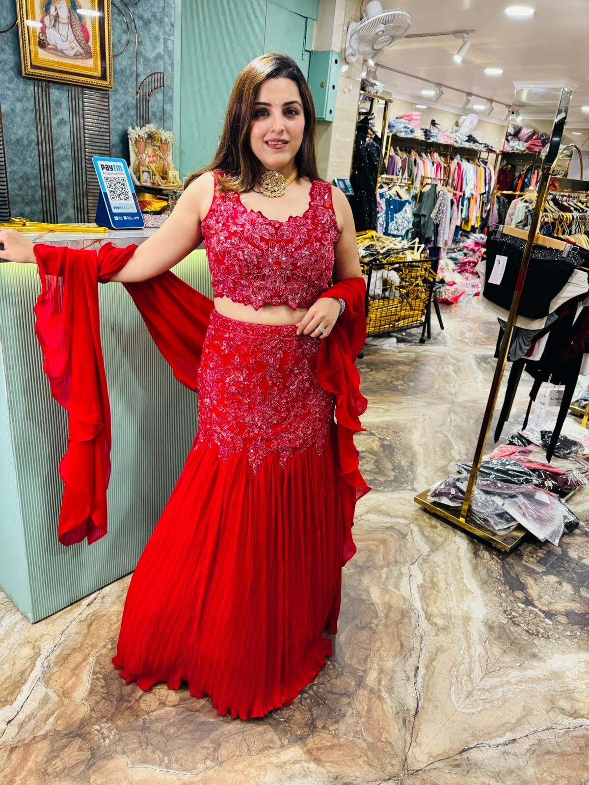 Red Embroidered Lehenga Choli with Dupatta