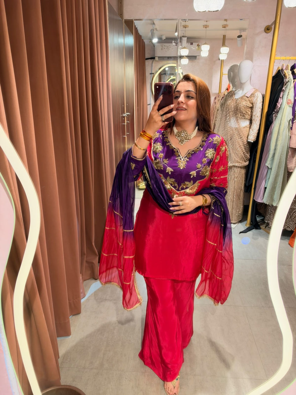 Embroidered Contrast Sharara Suit with Contrast Dupatta