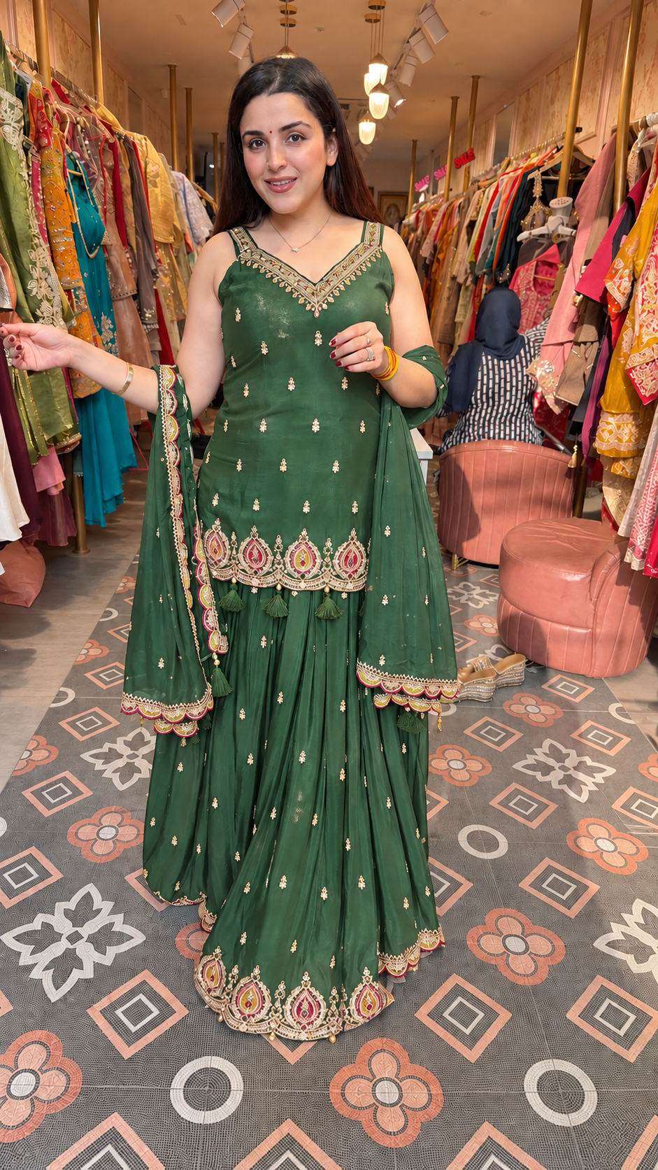 Red Embroidered Peplum Sharara Set / Short Kurta Sharara Set