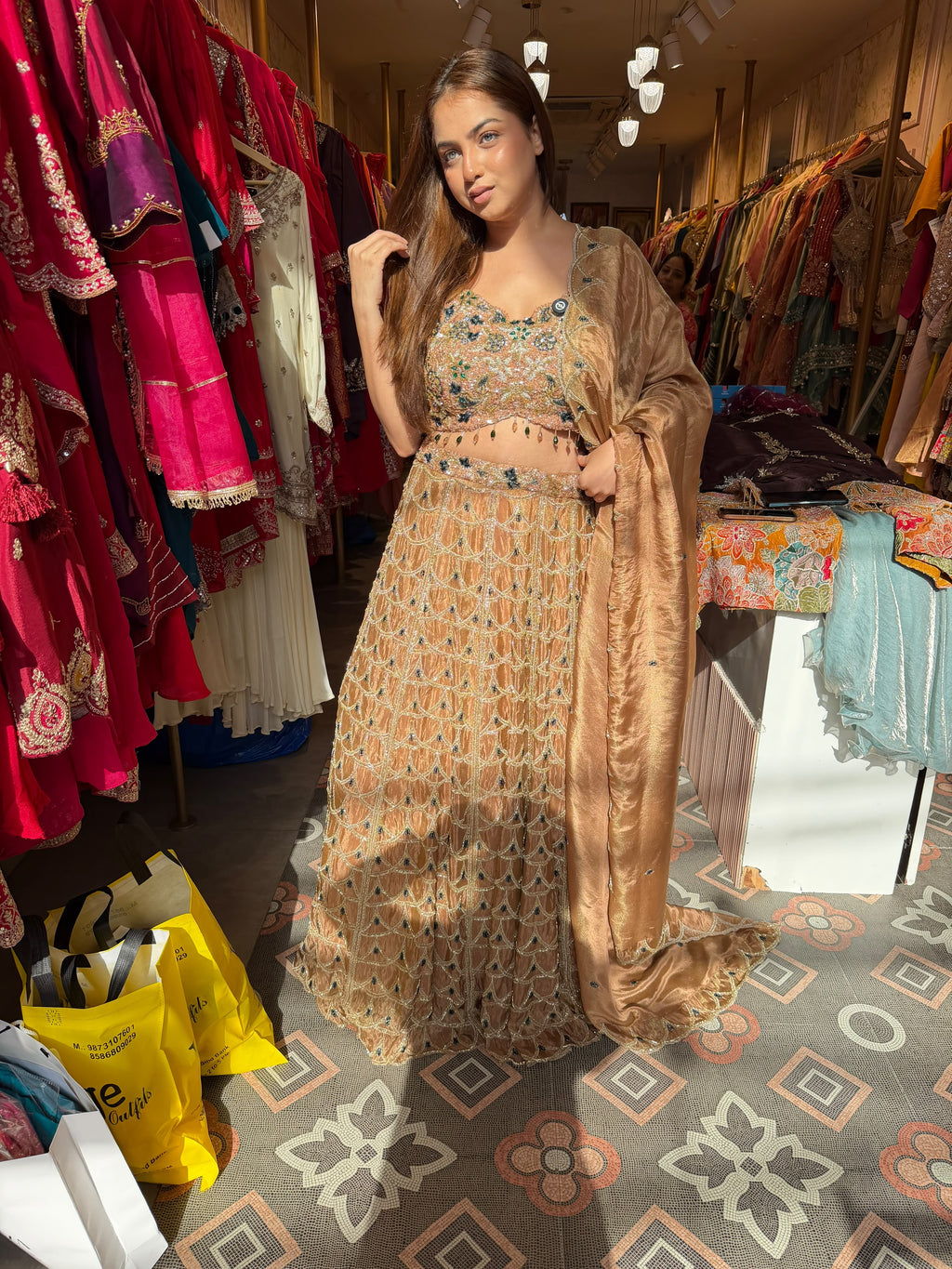 Golden Champagne Embroidered Lehenga