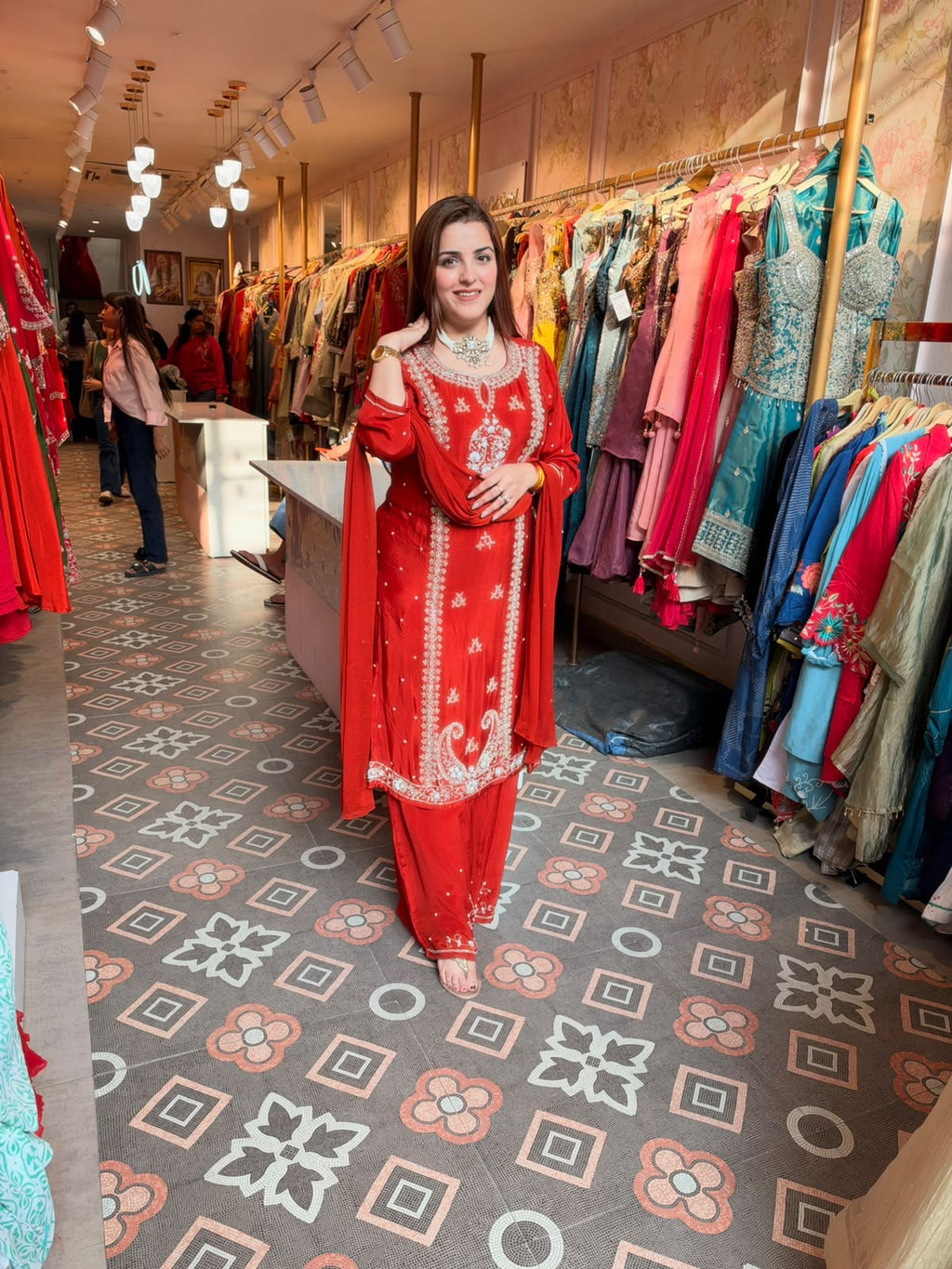 Elegant Red Embroidered Straight-Cut Punjabi Suit with Patiala Salwar