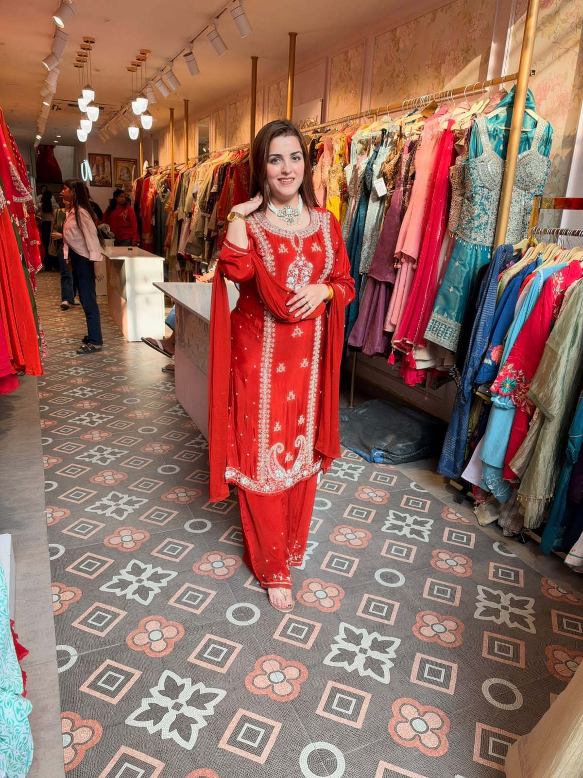 Elegant Red Embroidered Straight-Cut Punjabi Suit with Patiala Salwar