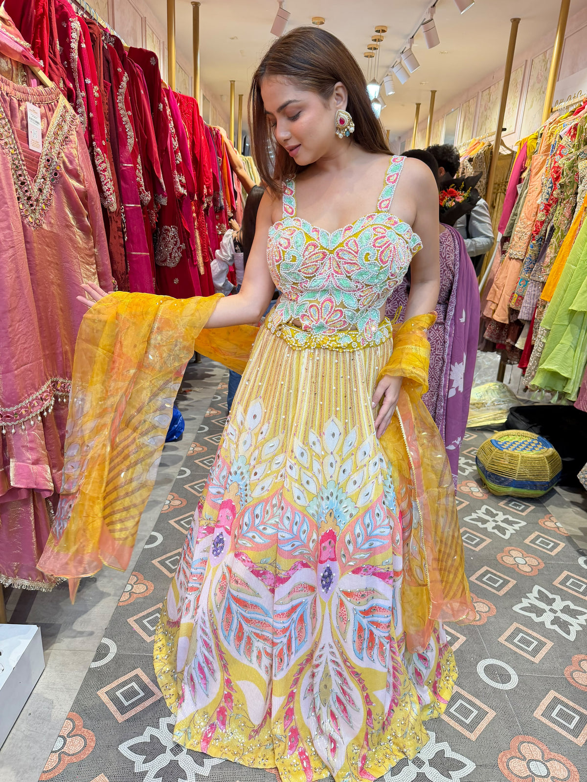 Multicolour Floral Embroidered Lehenga Choli with Dupatta