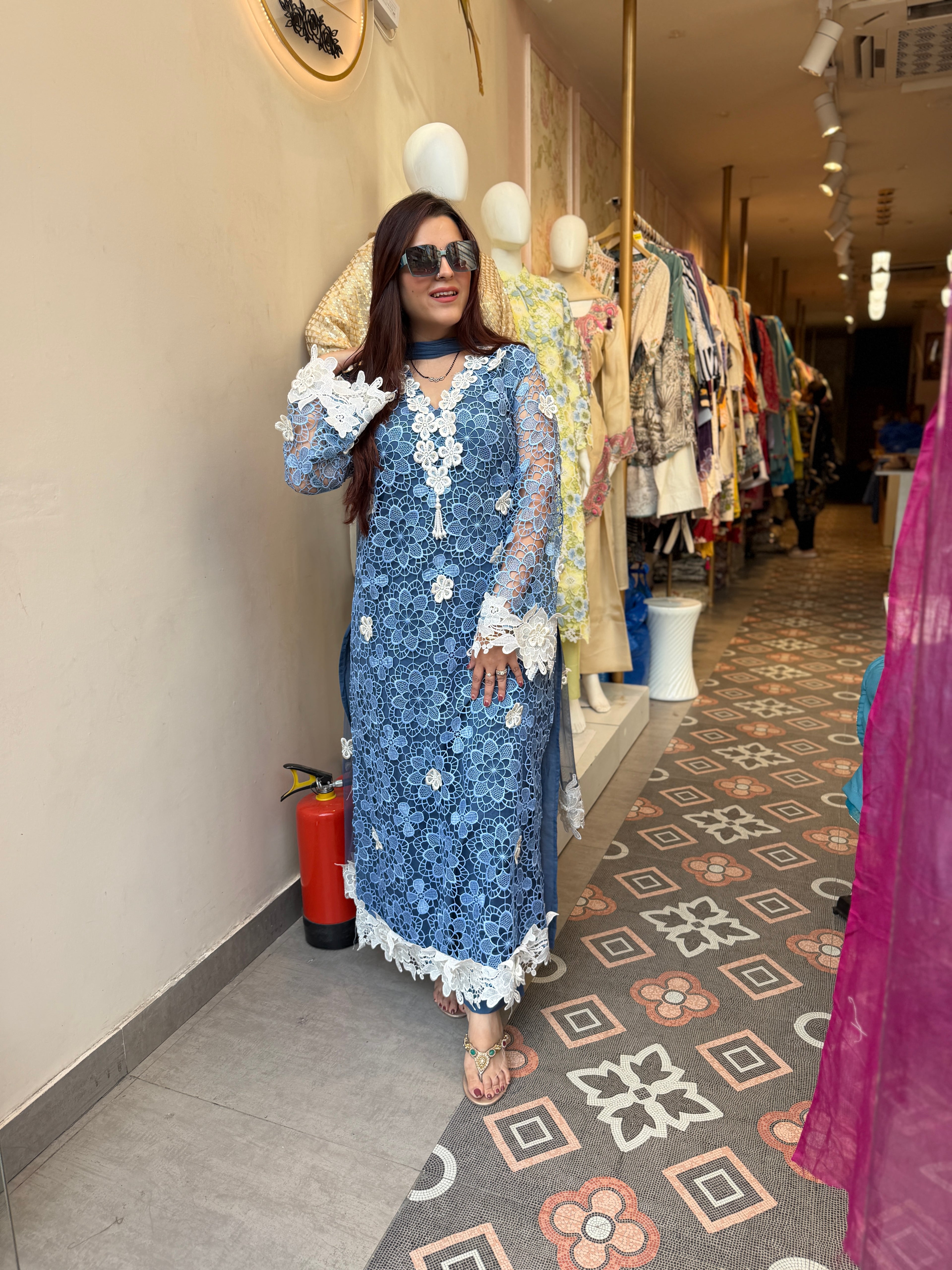 Sky Blue floral lace Elegance suit