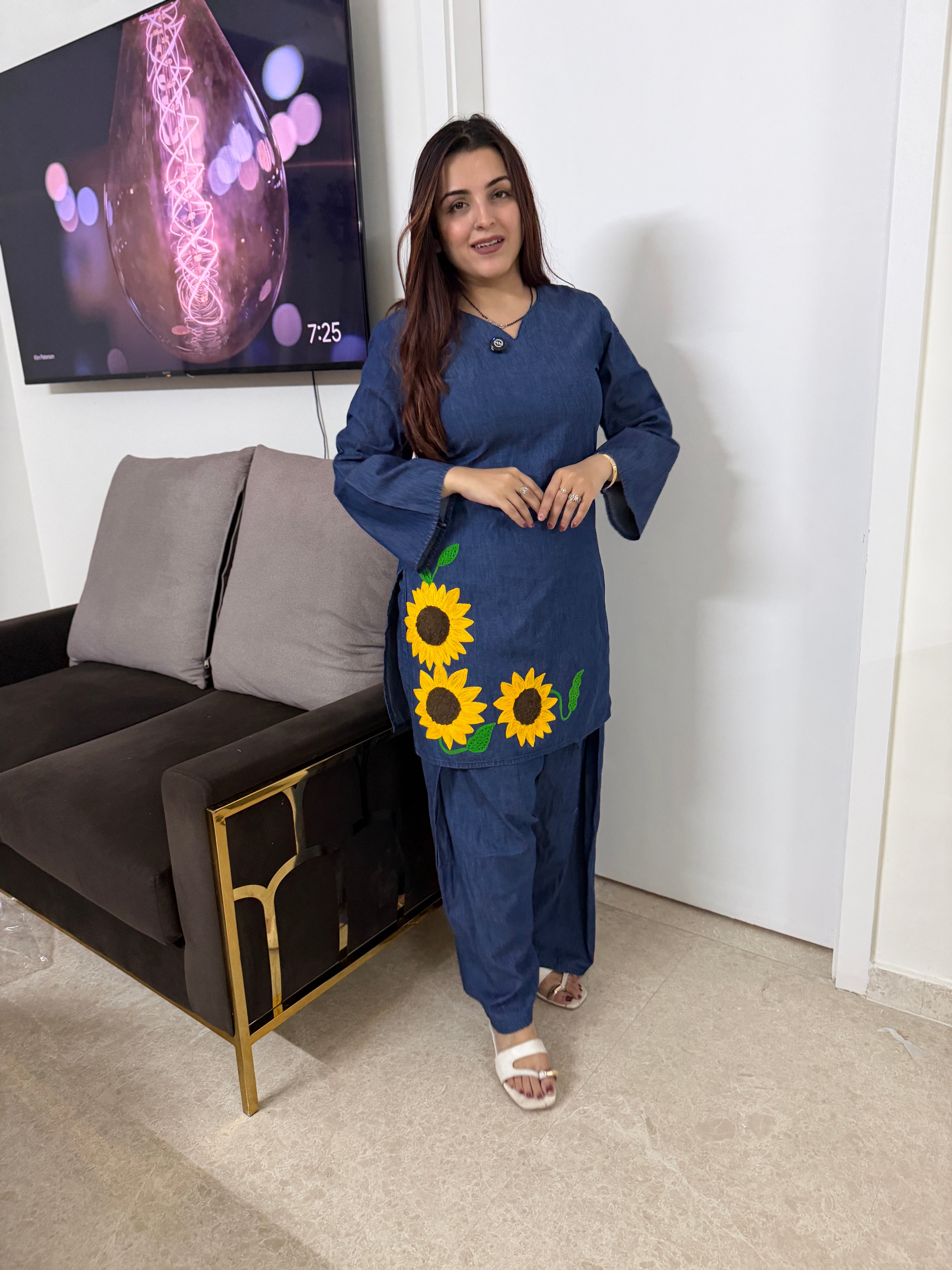 Sunny petals denim coord set