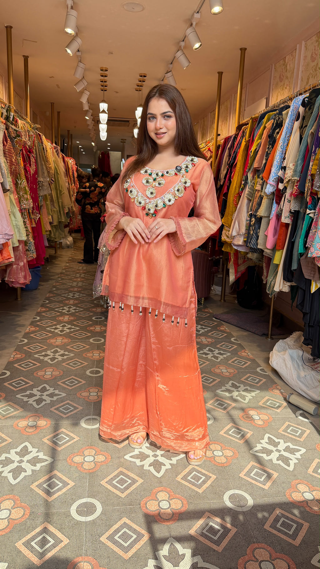 Silk Blend Peplum Kurta with Palazzo Pants Set
