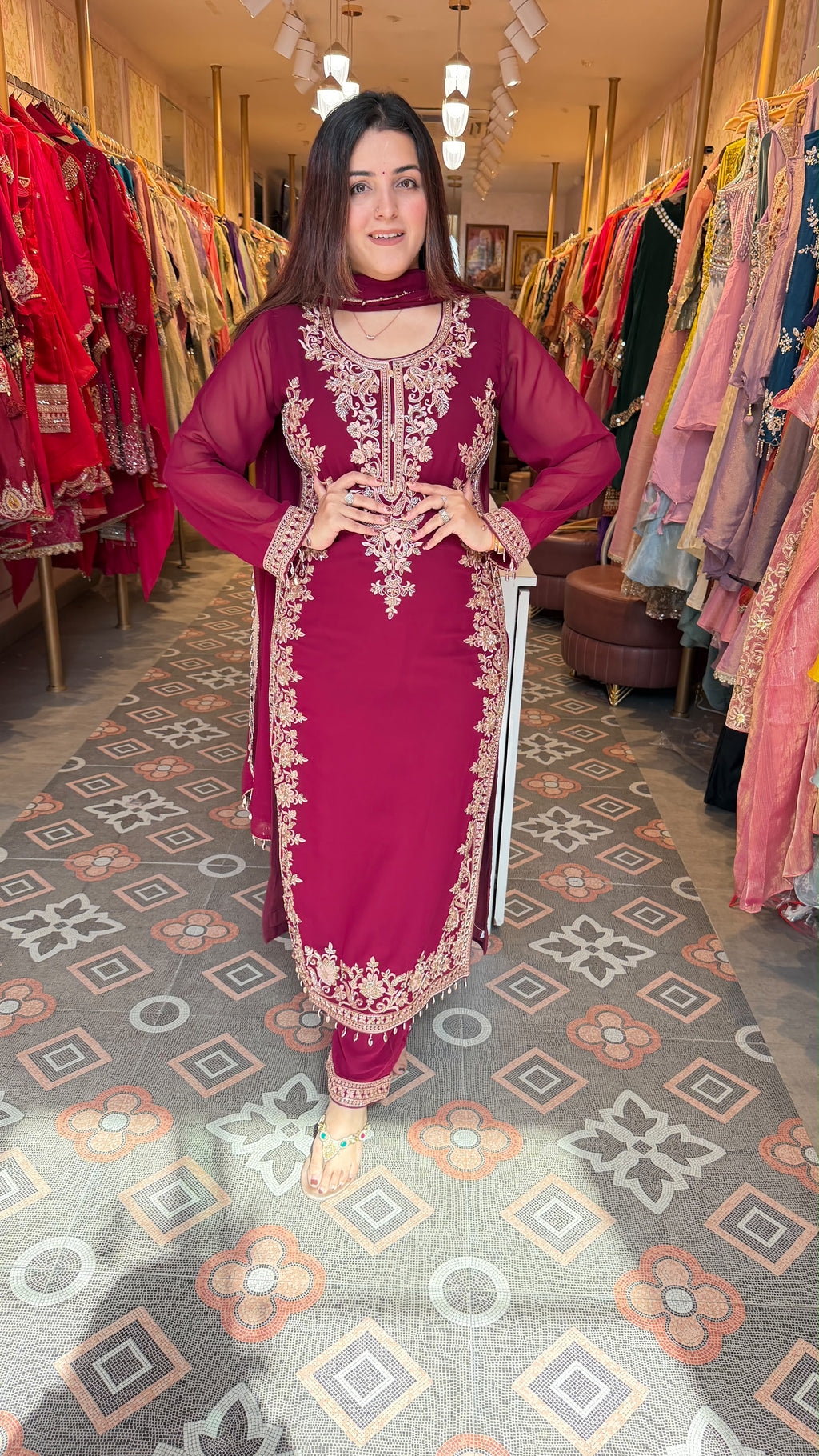 Straight-Cut Kurta Set with Palazzo-Salwar & Dupatta