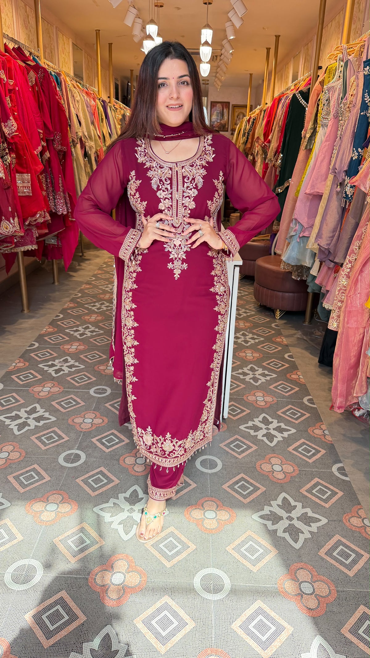 Straight-Cut Kurta Set with Palazzo-Salwar & Dupatta