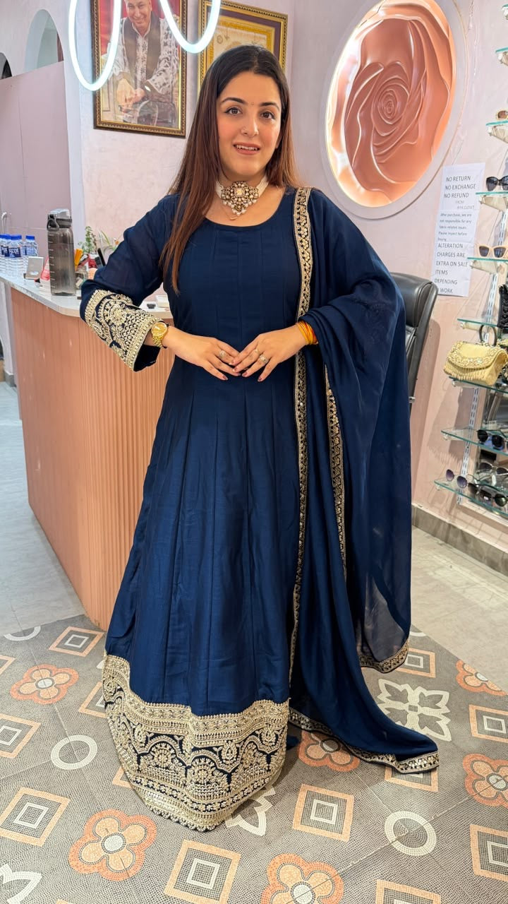 Floor-Length Anarkali Suit with Heavy Zari Border