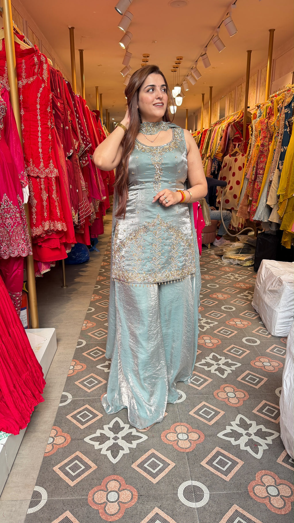 Contemporary sharara-style bottom Suit