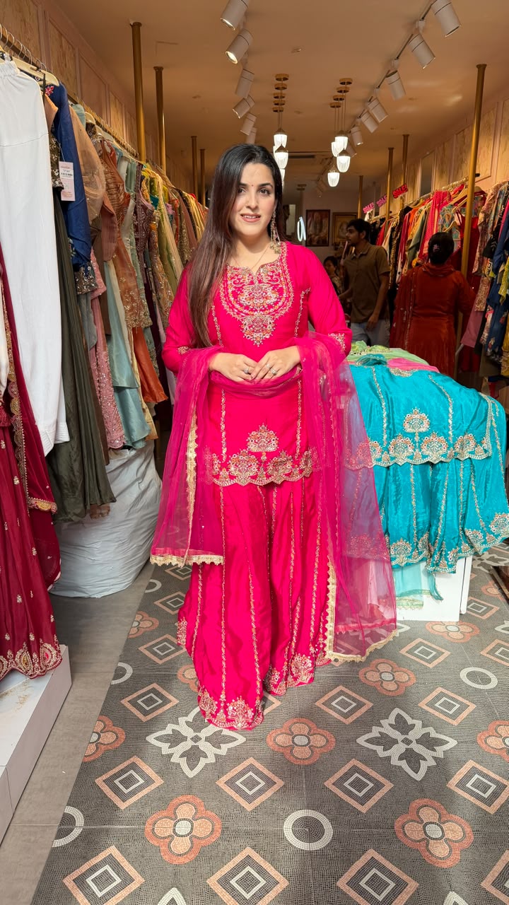 Multy colour Embroidered Sharara Pakistani-Style Festive Suit