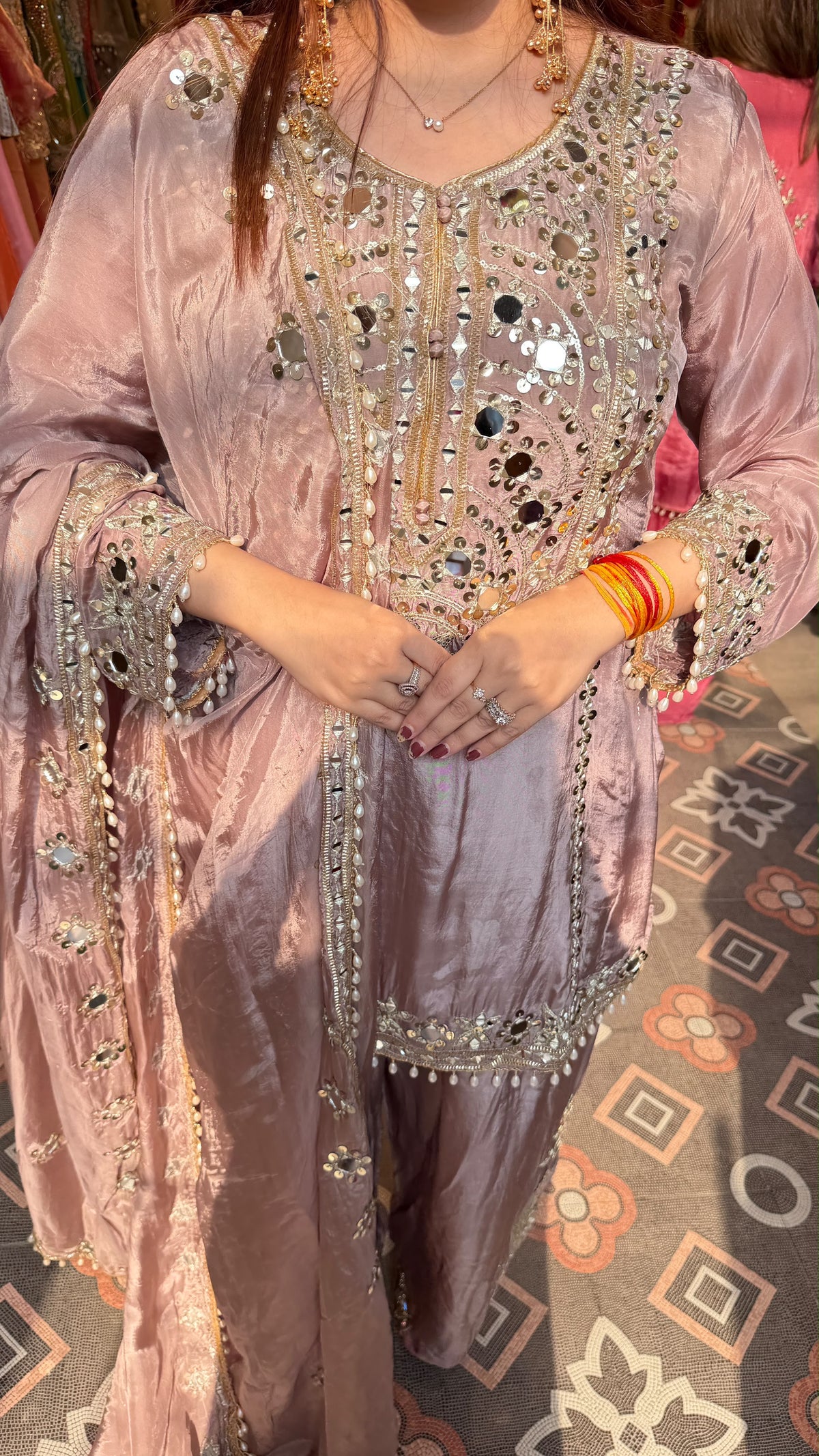 Mirror Embroidered Straight-Cut Suit with Palazzo Pants