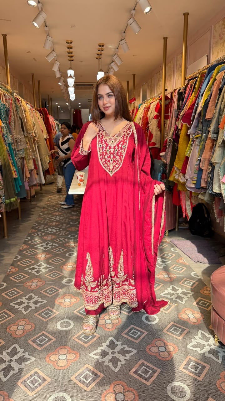 Anarkali Suit with Kashmiri-Inspired Embroidery