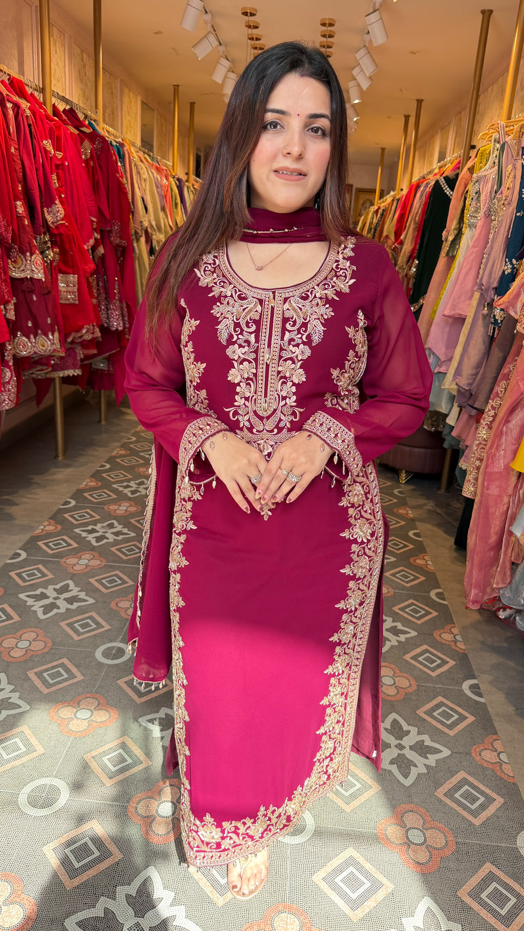 Straight-Cut Kurta Set with Palazzo-Salwar & Dupatta