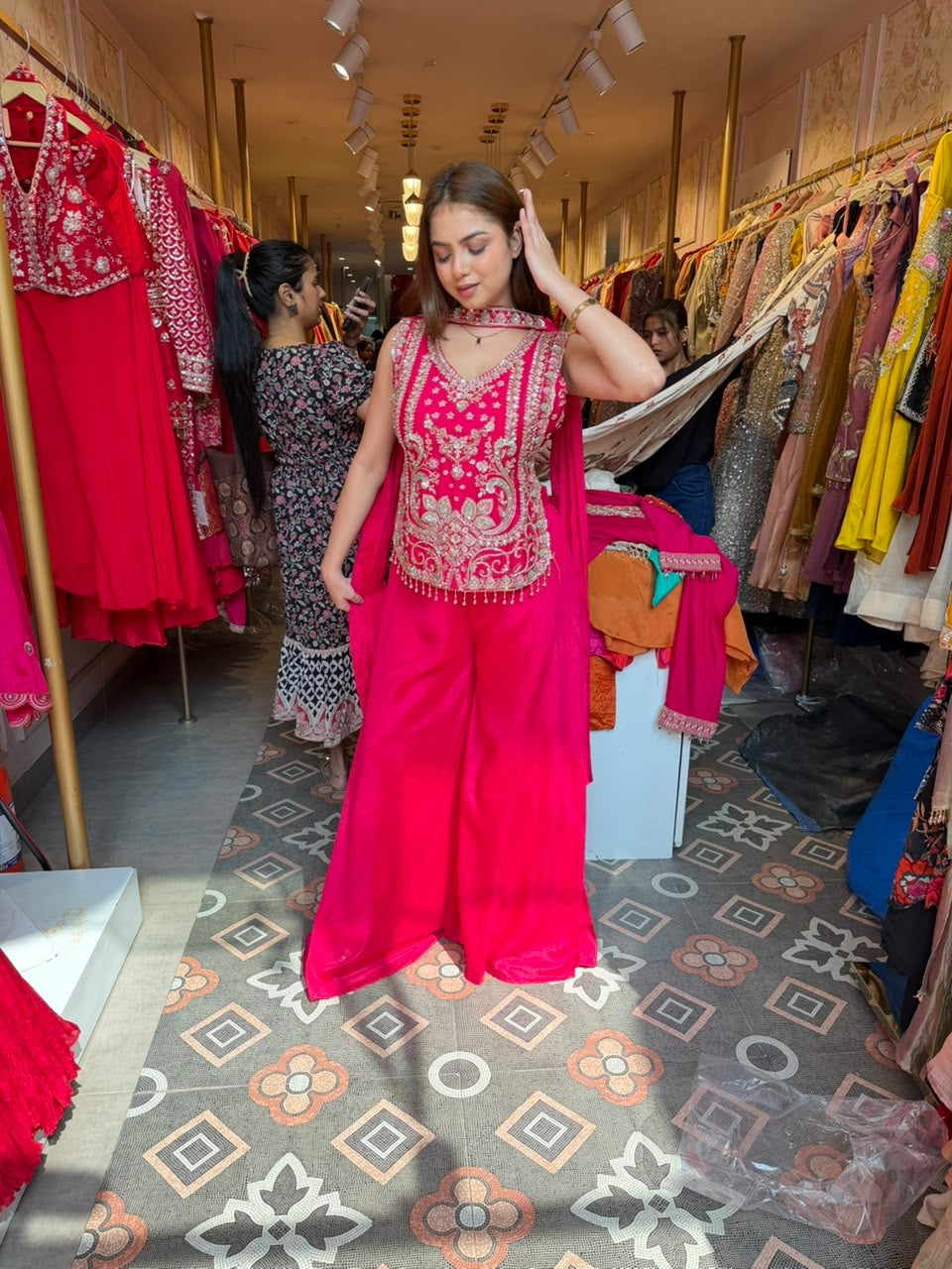 Royal Rani Pink Embroidered Palazzo Suit
