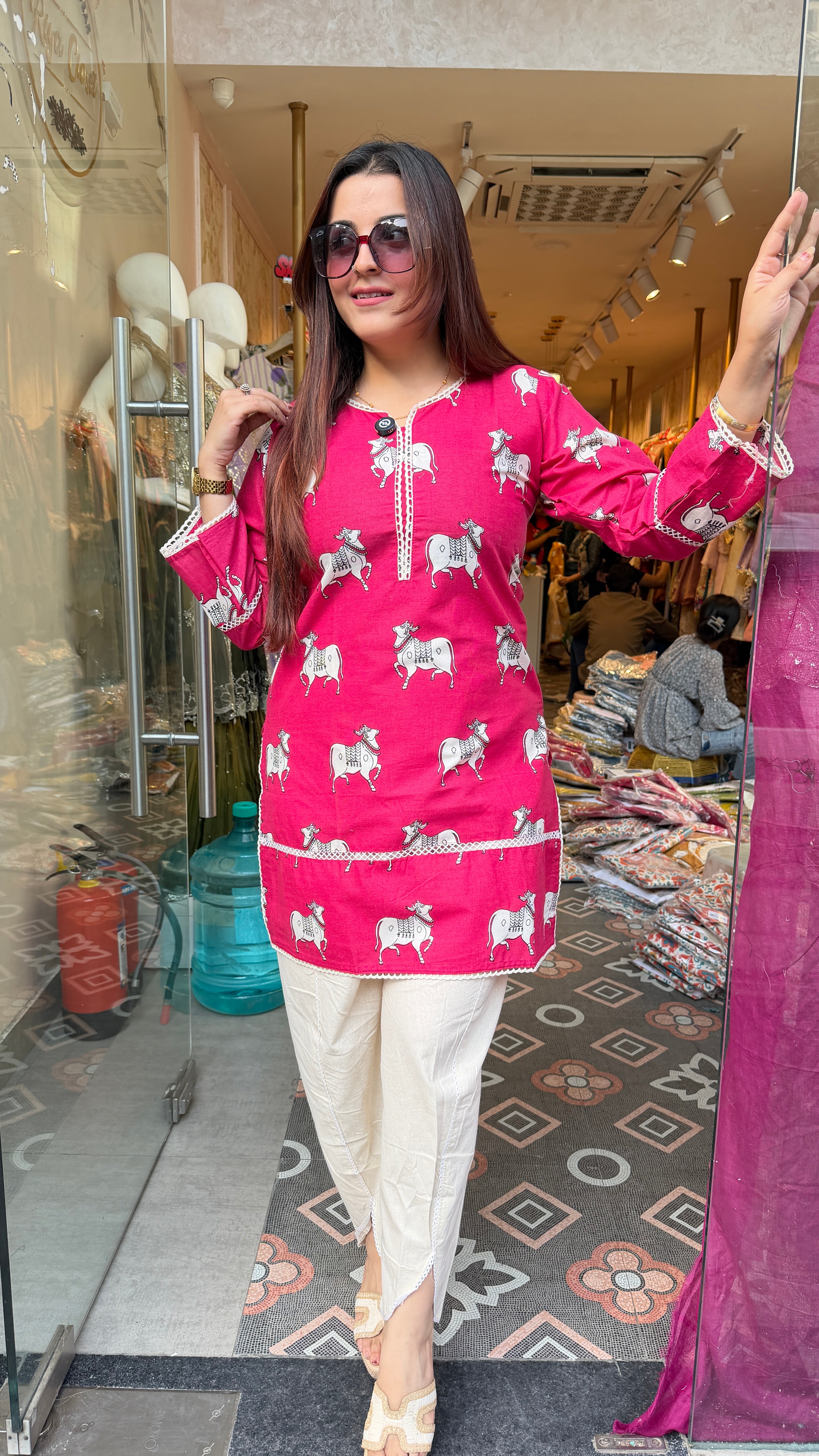 Cow Print Cotton Kurti with Tulip Pants