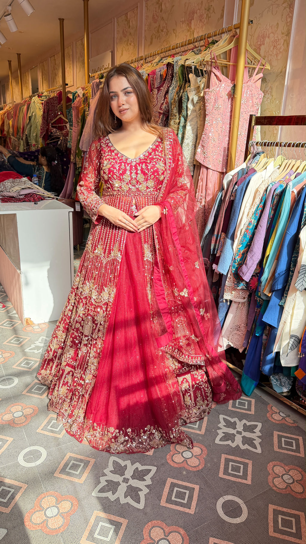 Red Bridal Floor-Length Anarkali Suit