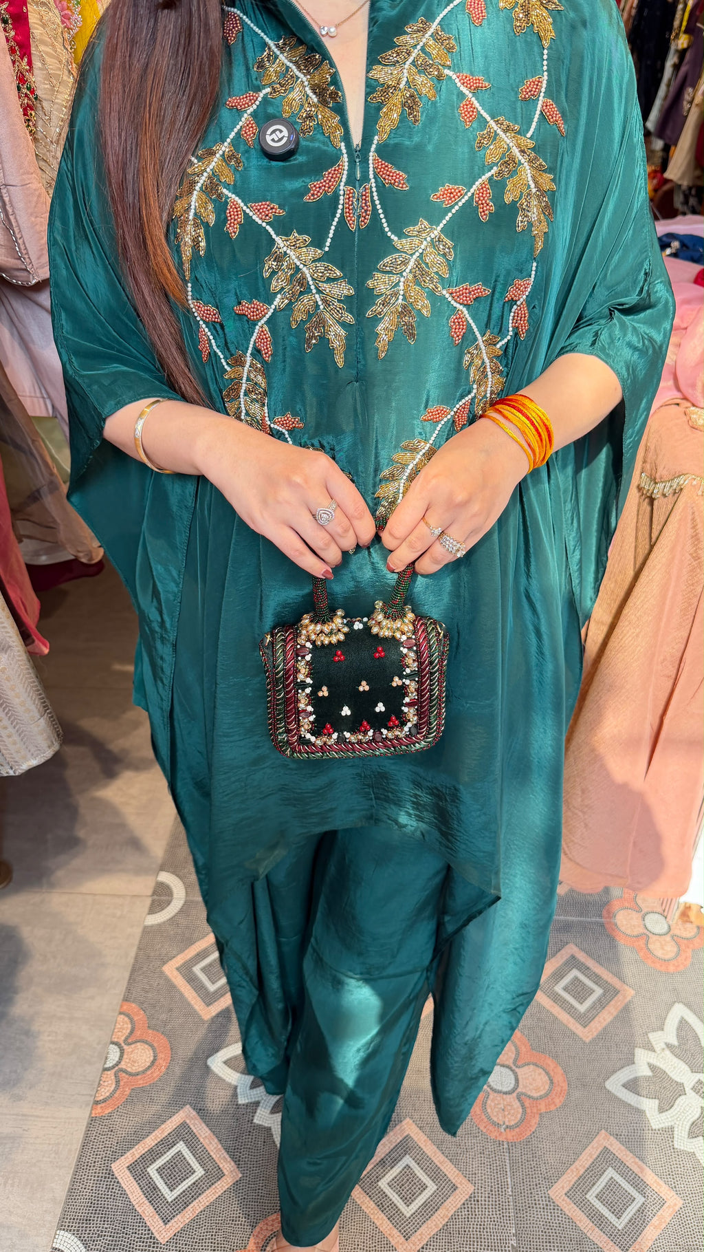 Emerald Embroidered Kaftan-Style Kurta Set