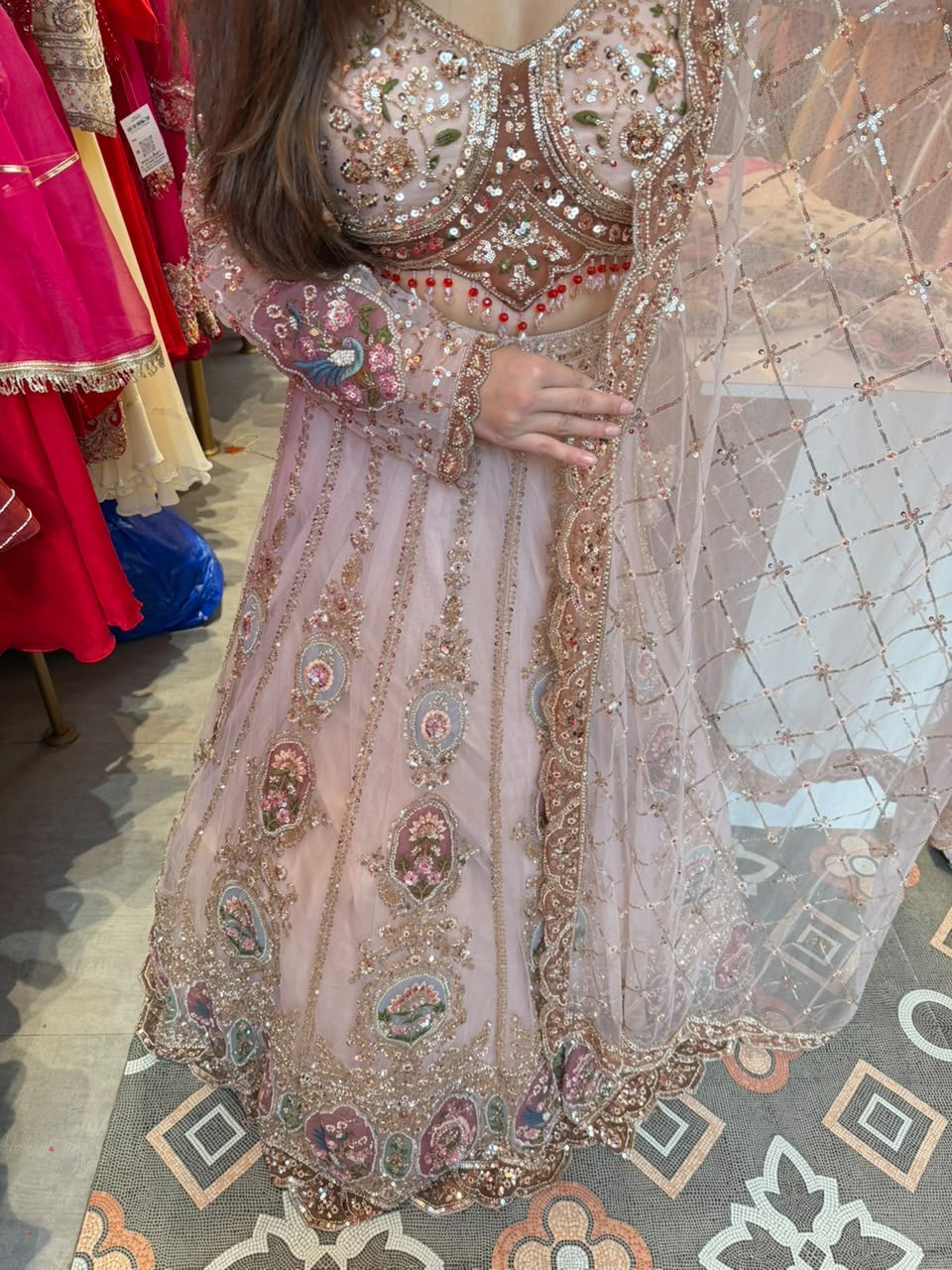 Dusty Rose with Multicolour Floral Accents  Embroidered Lehengap