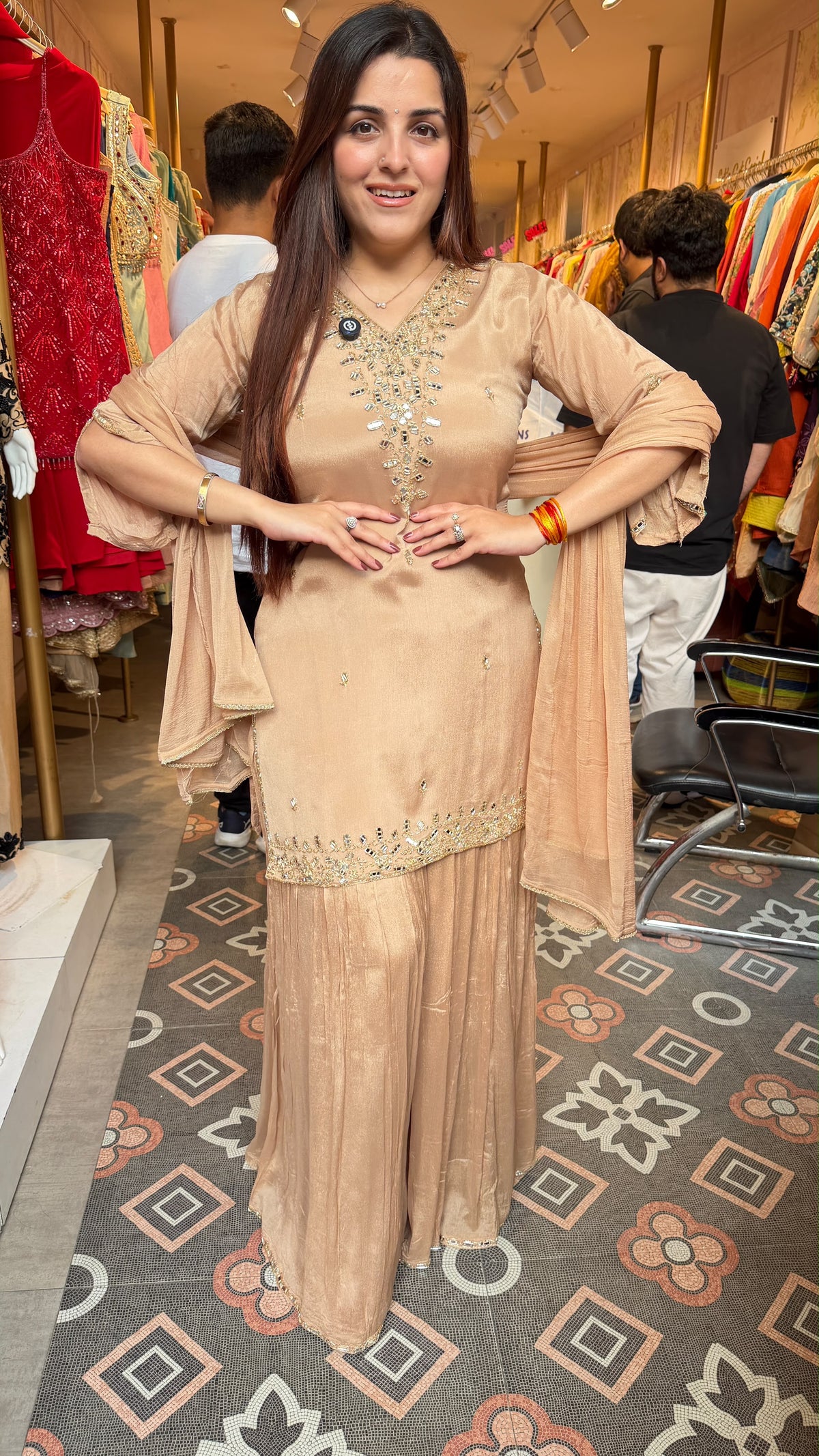 Champagne Beige Embroidered Sharara Set