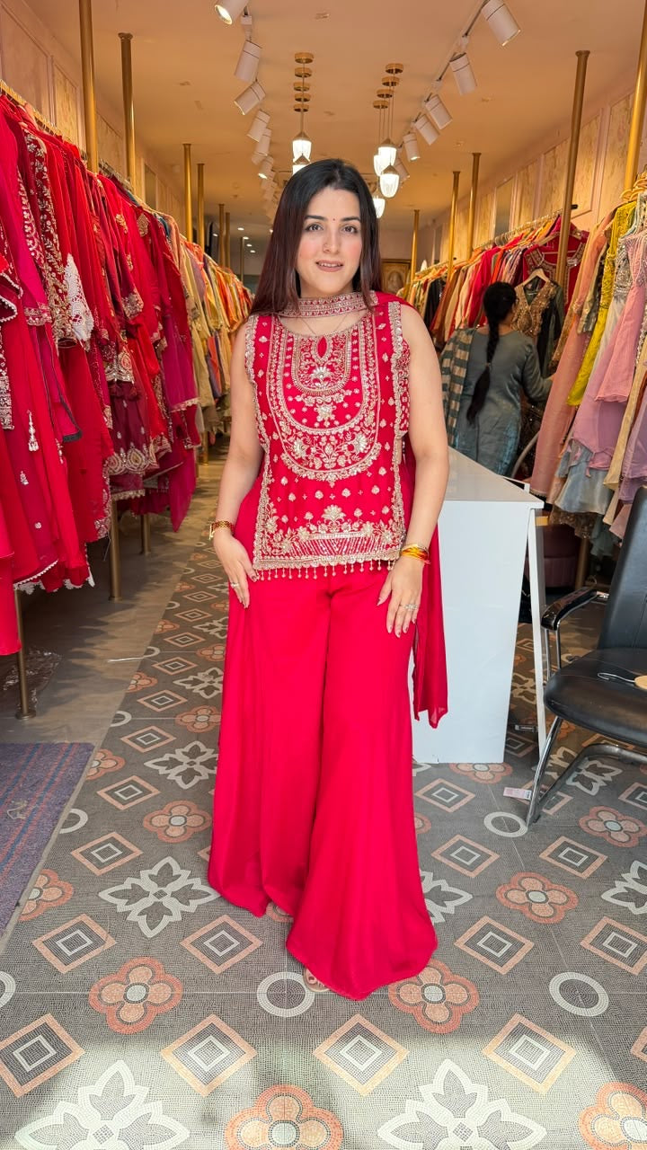 Heavily work Sleeveless Kurta with Palazzo Pants & Dupatta