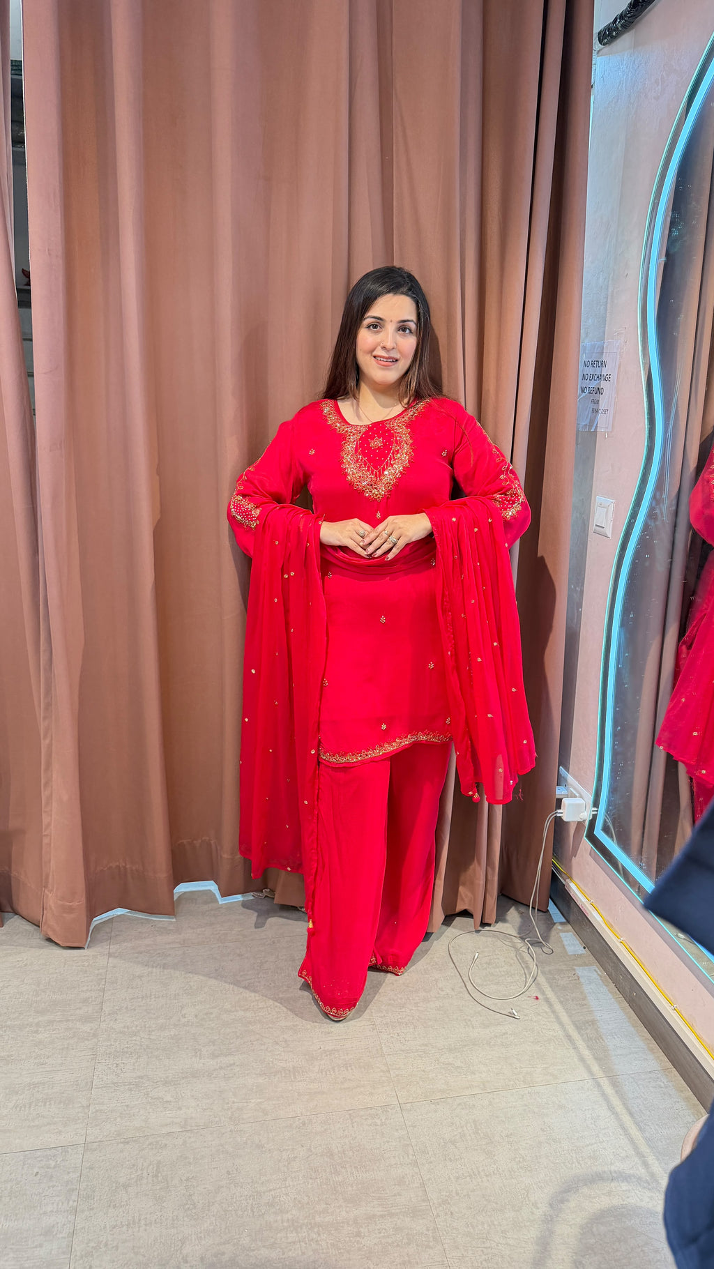 Hot Pink Embroidered Straight-Cut Salwar Suit