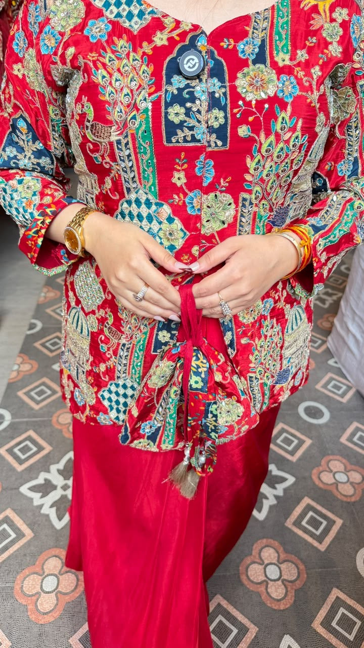 Printed Peplum Kurta with Flared Palazzo