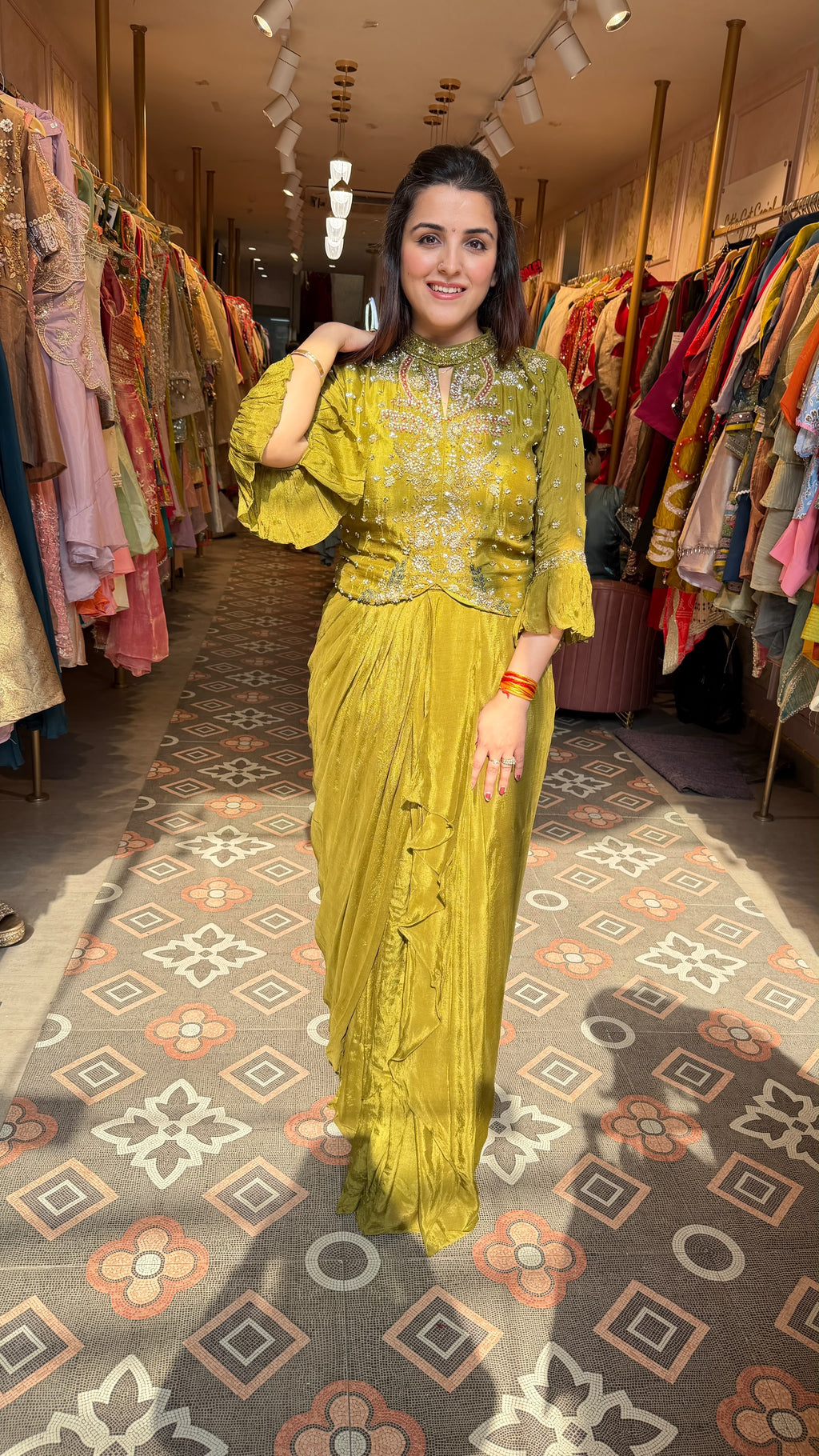 Pre-Draped Saree with Embroidered Blouse