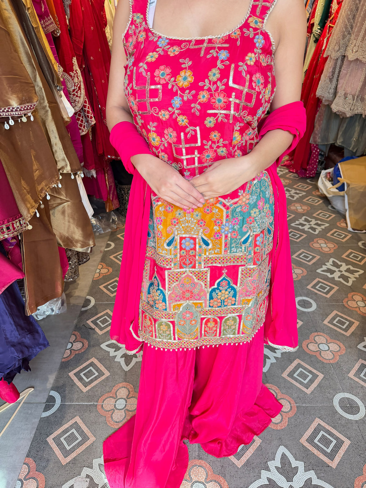 Traditional Multicolour Embroidered Patiala Suit