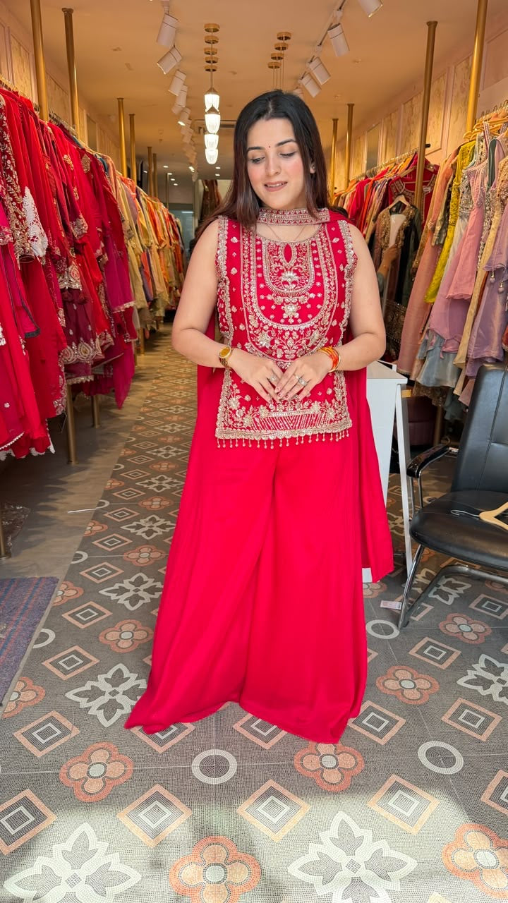Heavily work Sleeveless Kurta with Palazzo Pants & Dupatta
