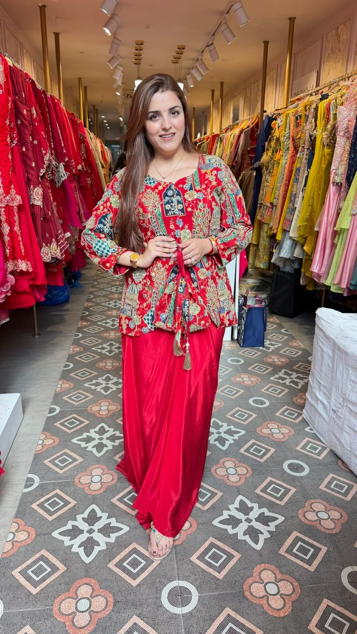 Printed Peplum Kurta with Flared Palazzo