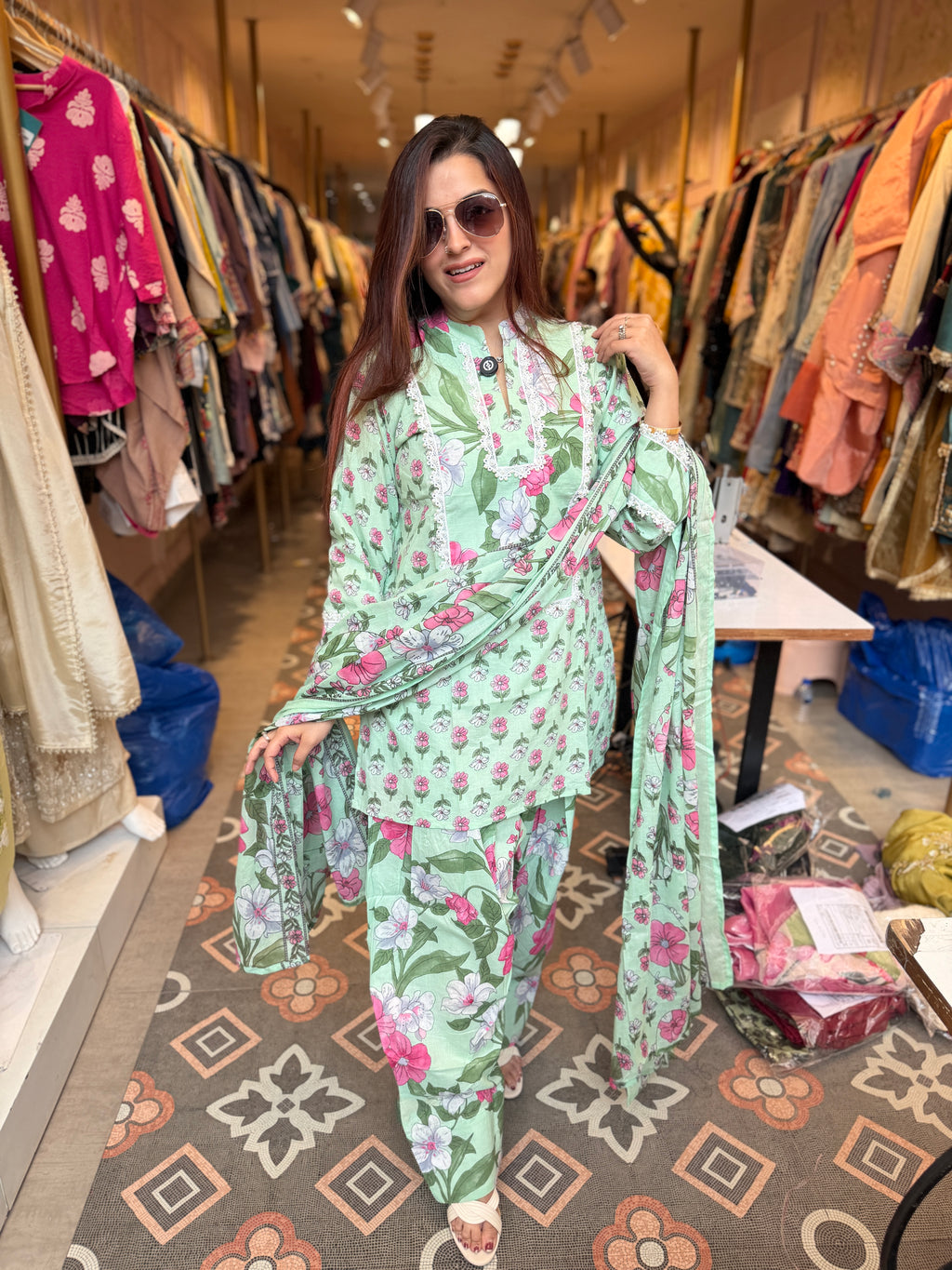 Mint Blossom Printed Lawn Suit with Chiffon Dupatta