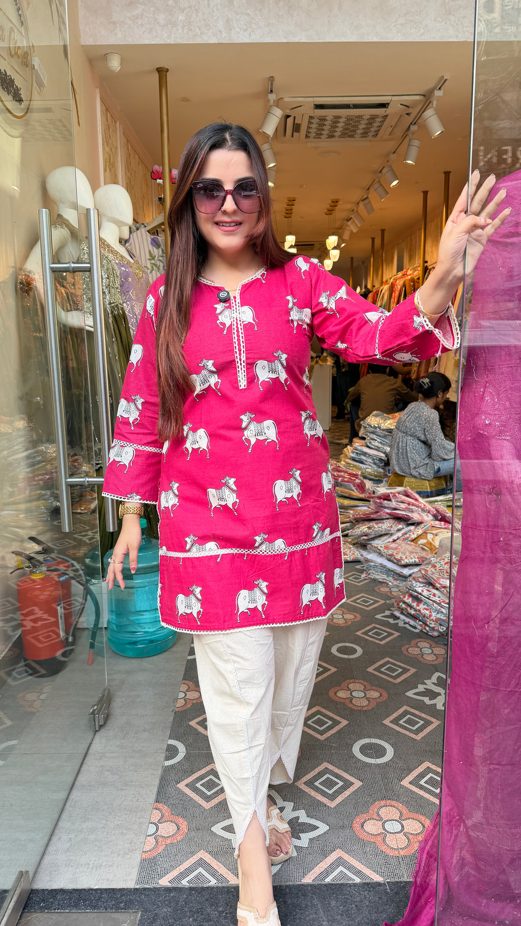 Cow Print Cotton Kurti with Tulip Pants
