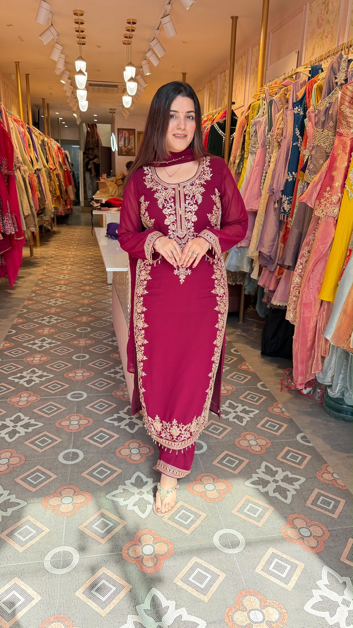 Straight-Cut Kurta Set with Palazzo-Salwar & Dupatta
