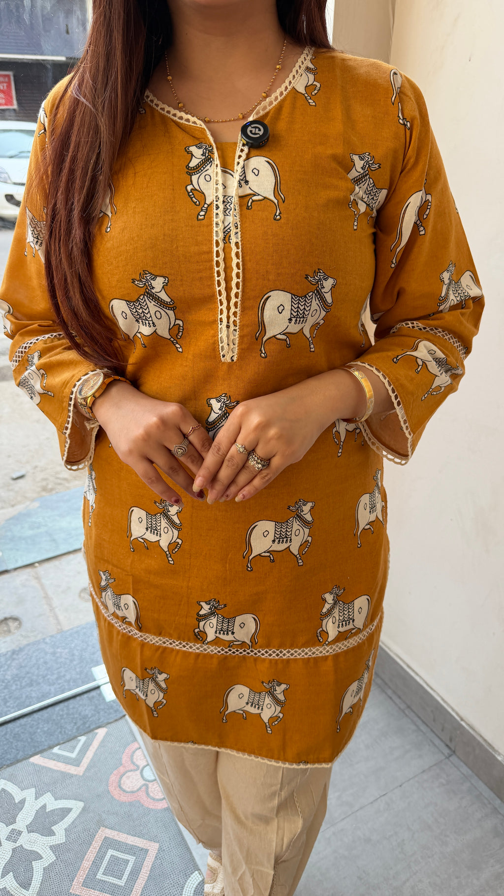 Cow Print Cotton Kurti with Tulip Pants