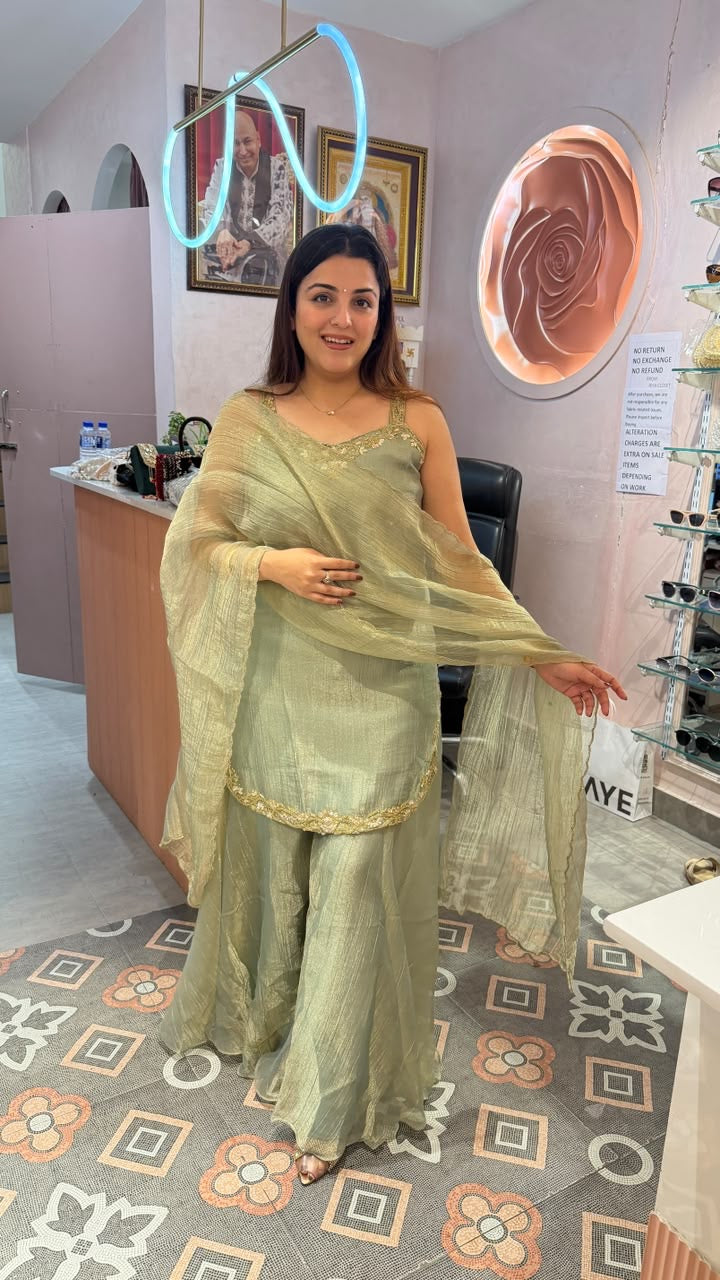Sage Green Embroidered Palazzo Suit Set