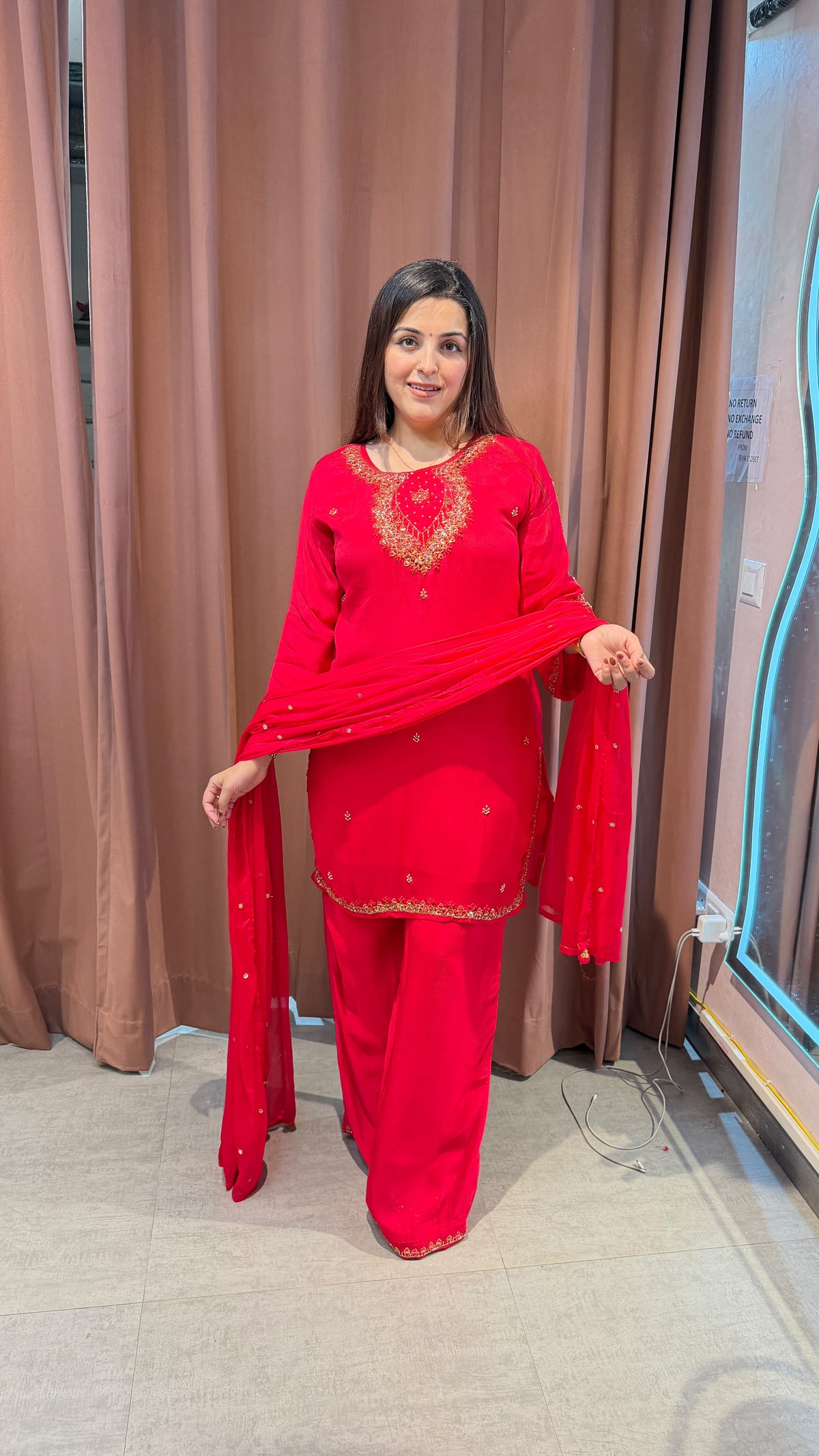 Hot Pink Embroidered Straight-Cut Salwar Suit
