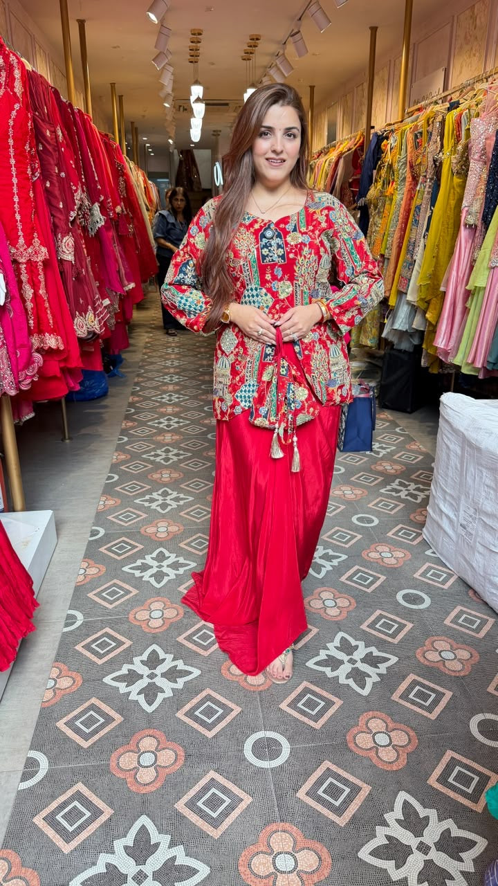 Printed Peplum Kurta with Flared Palazzo