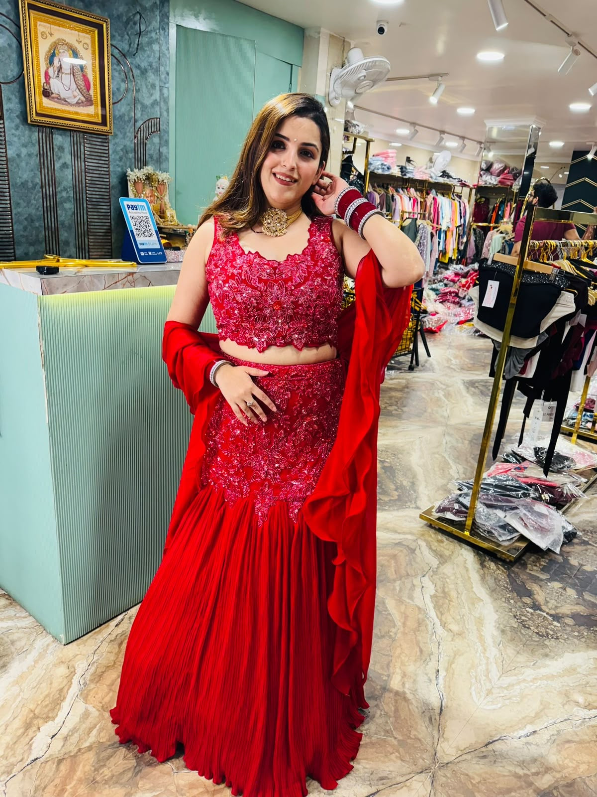 Red Embroidered Lehenga Choli with Dupatta