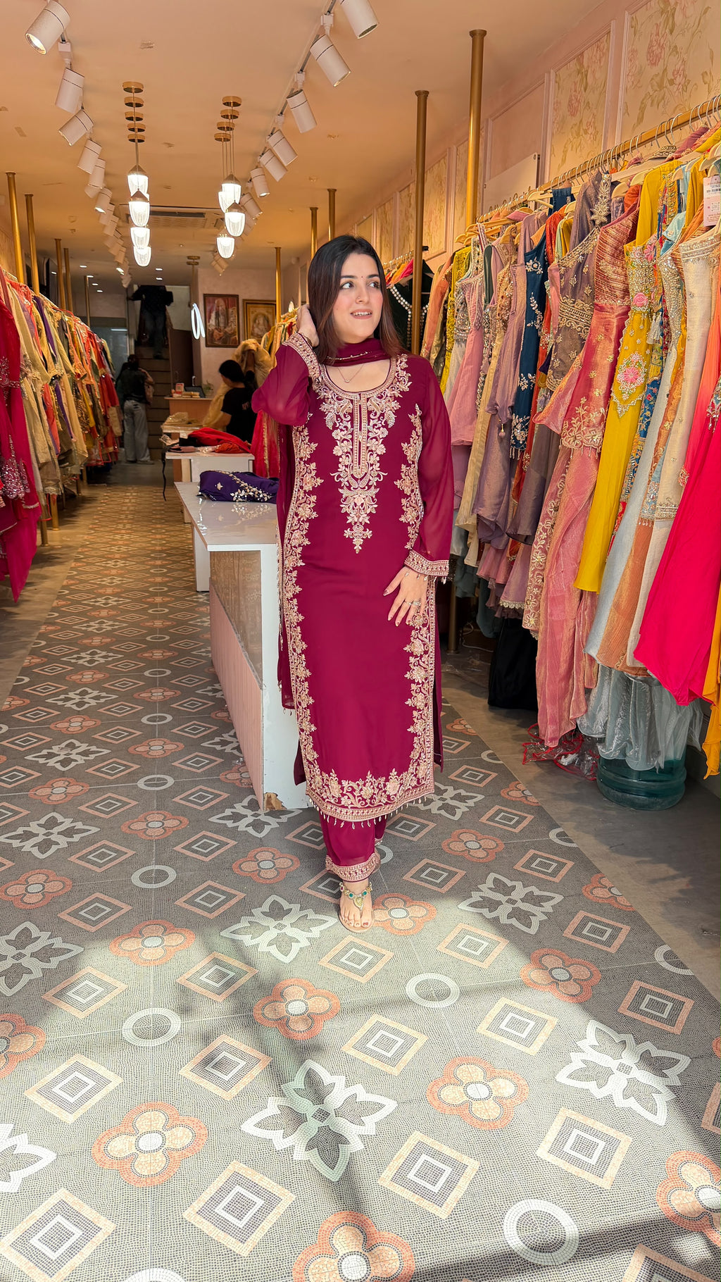 Straight-Cut Kurta Set with Palazzo-Salwar & Dupatta