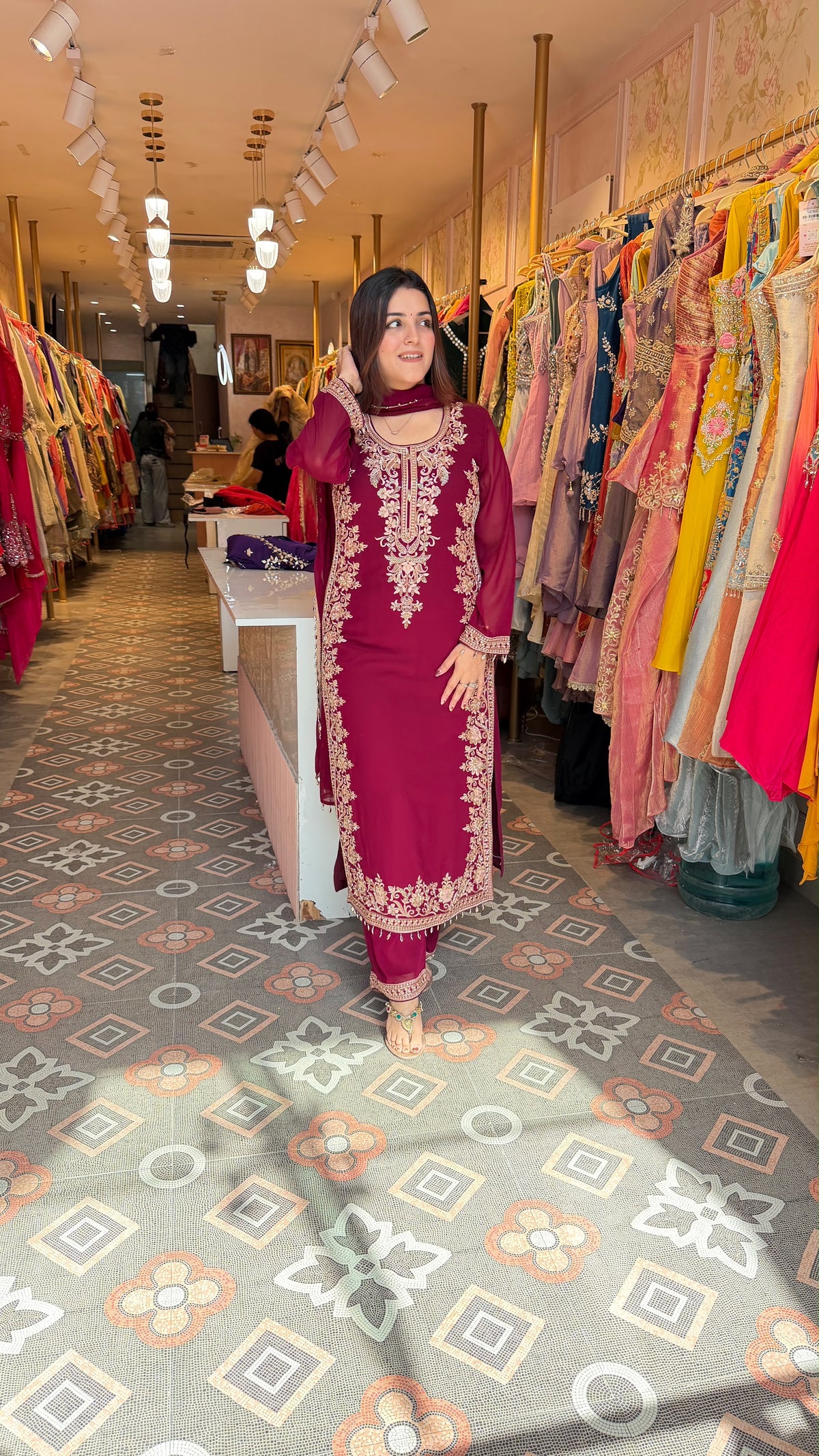 Straight-Cut Kurta Set with Palazzo-Salwar & Dupatta