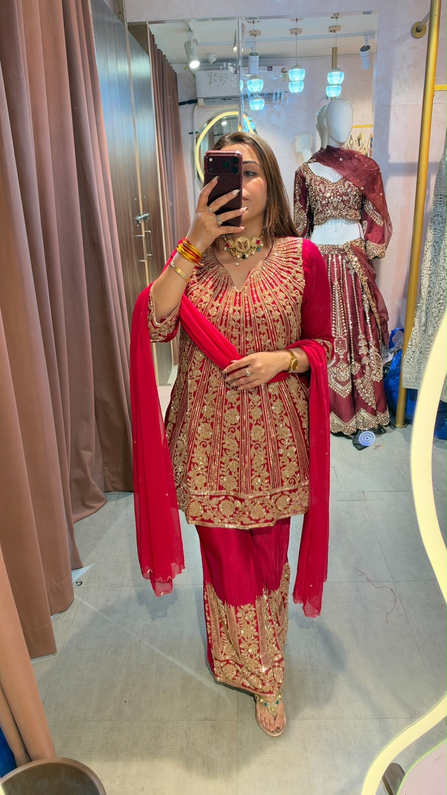 Heavy Embroidered Short Anarkali Gharara Suit