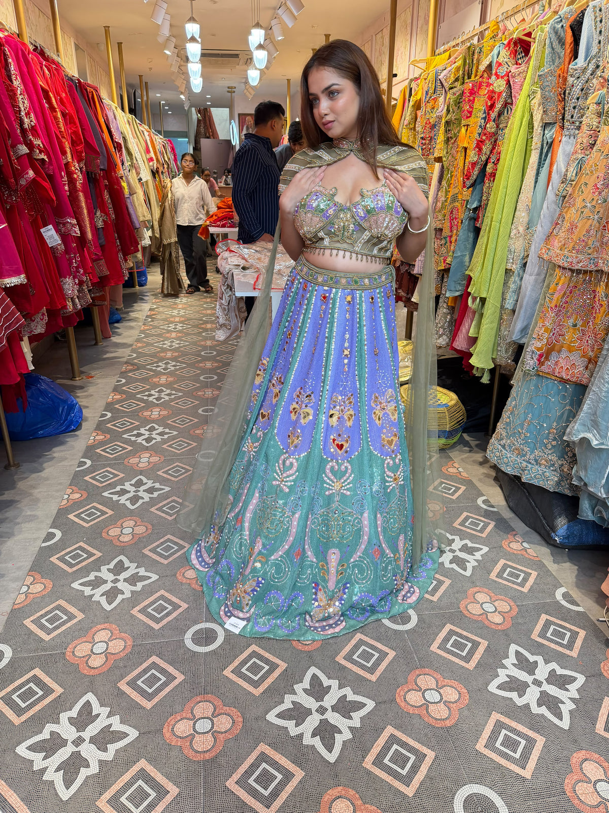 Multicolour Pastel Embroidered Lehenga Choli