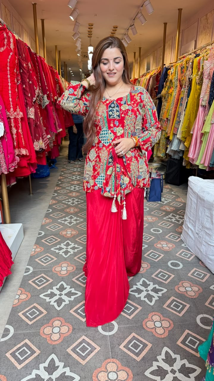 Printed Peplum Kurta with Flared Palazzo