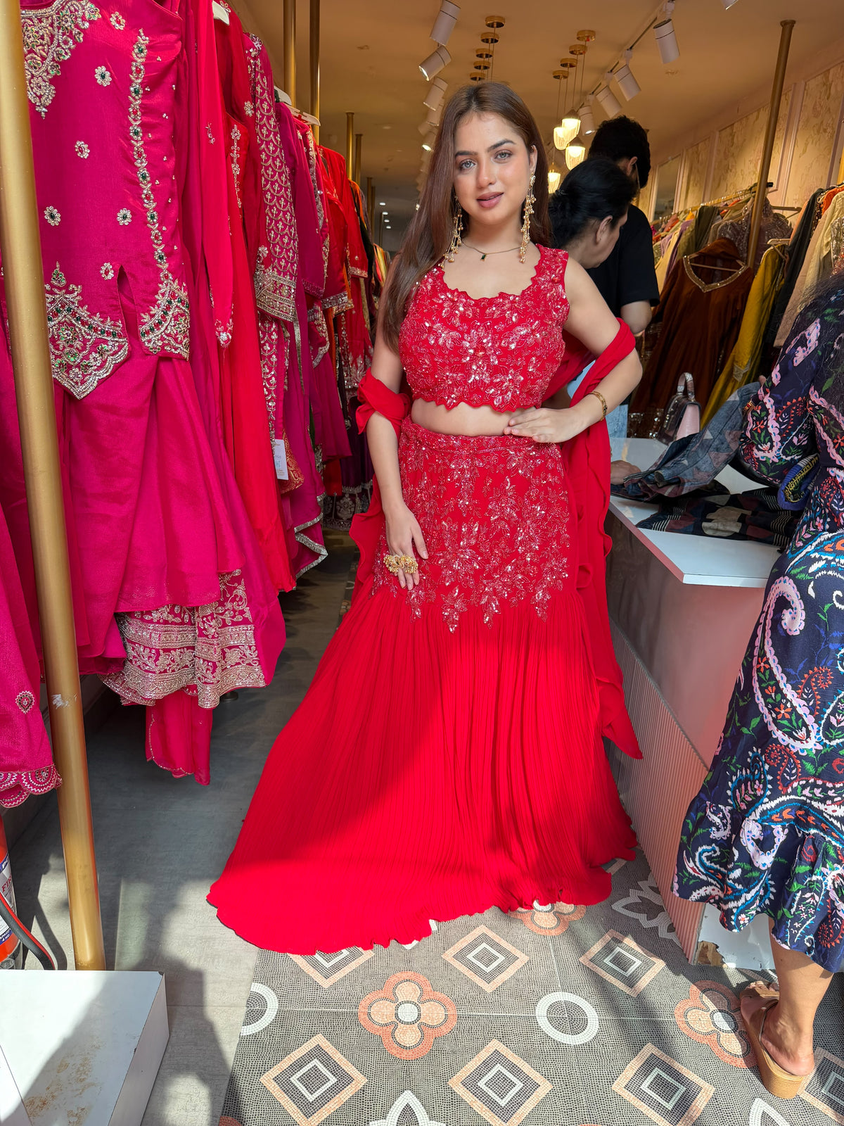 Red Embroidered Lehenga Choli with Dupatta