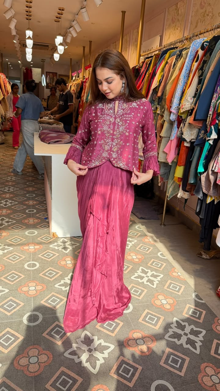 Pre-Draped Saree with Embroidered Blouse