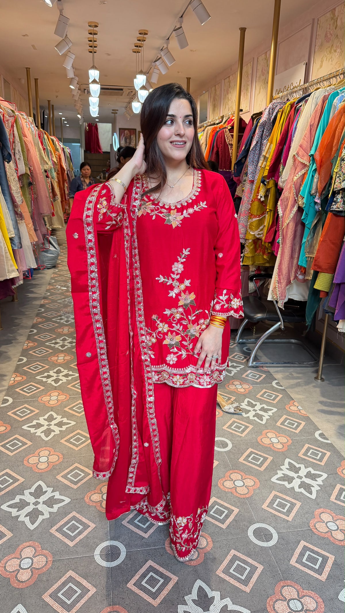 Pearl thread  Embroidered Straight Kurta Palazzo Suit