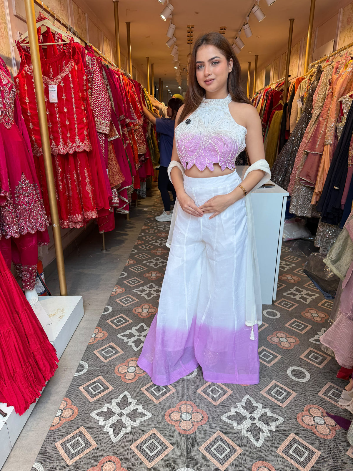White & Lilac Ombre Indo-Western Co-ord Set
