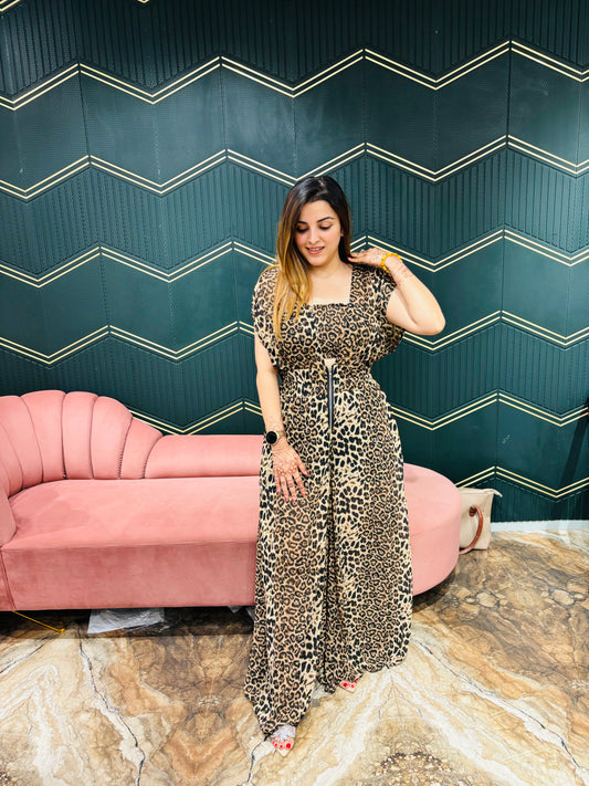 Leopard print georgette jumpsuit with tube inside