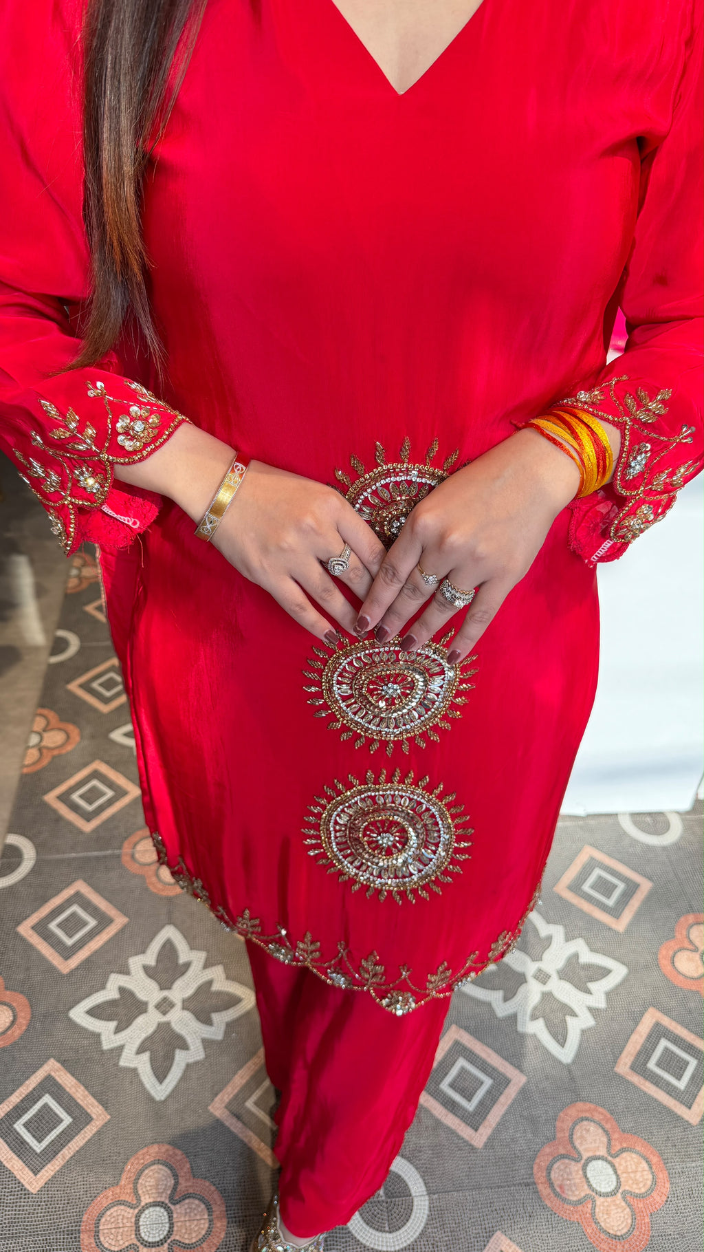 Embroidered Straight-Cut Kurta with Cigarette Pants & Dupatta